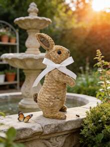 1pc Rattan-Woven Resin Rabbit Figurine, Suitable For Indoor/Outdoor Decoration In Living Room Or Bedroom, Can Be Used As Room Decor, Home Decor Or Birthday Decor - D - View 6