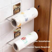 1pc, 2pcs Kitchen Paper Towel Holder, Household Lazy Rag Rack, No-Drill Wall-Mounted Creative Roll Paper Rack, Plastic Wrap Storage Rack - Cleaning Cloth Holder + Gray Double Metal Sheet (1 Piece) - View 3
