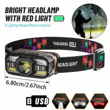 1 đèn pha LED đa năng, đèn pin rảnh tay, đèn đội đầu, đèn pin cầm tay, sạc USB, có đèn chiếu COB, ánh sáng trắng và đỏ, thích hợp cho chạy bộ, leo núi, câu cá và sử dụng trong trường hợp khẩn cấp. - Nhiều màu - Xem 10