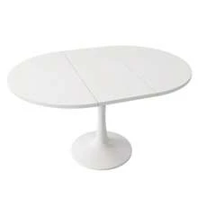 Extendable Dining Table, Oval Table, Coffee/Lounge Table, Length 100/140 X Width 100 X Height 75 Cm, Modern And Minimalist Dining Table, White - White - View 8