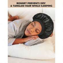 2pcs/1pc Silk Sleep Cap, Satin Hair Cap, Women Wide Brim High Elasticity Cap, Charmeuse Sleep Cap, High-End Satin Hair Care Cap, Curly Hair Silk Headband (Black & Gold) Hair Sleep Cap - 彩色 - 查看 6