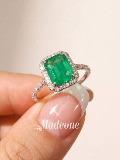 Stylever 1 pieza Anillo verde de lujo, joyería de mujer, plata de ley 925, elegante anillo de boda tipo caramelo, joyería exquisita, regalo de aniversario, joyería nupcial, decoración de bola