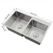 kangten Double Bowl Stainless Steel Drop-In Kitchen Sink 30"X17" Undermount Kitchen Sink Basin Sink 2.5mm - Silver - View 2