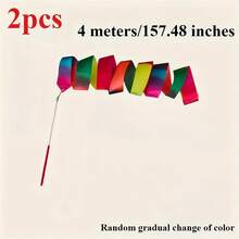 2pcs Rainbow Dance Ribbons, Performance Art Gymnastics Ribbon Props, Dance Toys Silk Ribbon With Stick, Middle-Aged Square Dance, Wedding, Birthday Party Gift, Dance Supplies - Multicolor - View 9