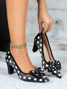 Women's High Heel Sandals, Thick Heel Hollow Strap Sandals, Black Bow Pointed Toe Fashion Shoes For Women - Multicolor - View 3