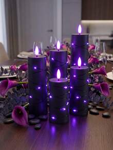 2/3/4/5pcs Flickering Flameless Candles With Timer/Remote Control, Battery Operated LED Candles, Remote Control Fairy String Lights, Suitable For Tabletop Centerpiece Decor For Christmas, Halloween, Valentine's Day, Proposal, Wedding, Party, Holiday Atmosphere - Black-purple Light - View 7
