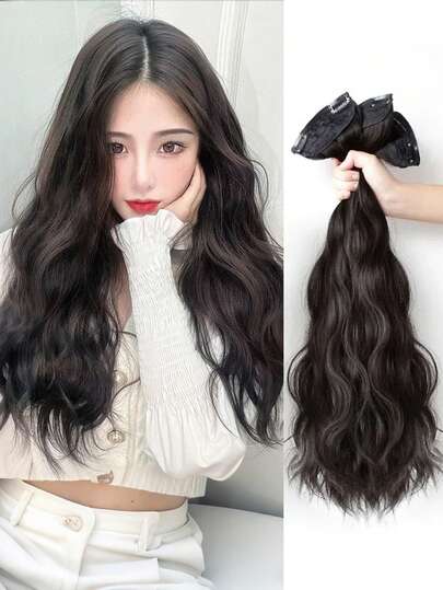 Synthetic Hair Extensions, 3PCS Clip In Hair Extensions 24" Curly Wavy Hair Extensions Weft Natural Soft Hairpieces For Women