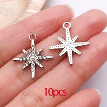 10/30个合金日月星辰吊坠，镶钻水晶太阳吊坠，金色星空吊坠，适用于DIY珠宝制作手链项链 - 彩色 - 查看 13