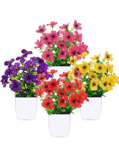 4pcs Artificial UV-Resistant Mini Sunflower Plants, Suitable For Bathroom, Bedroom, Office Desk Decor, Matte Potted Artificial Plants DIY Assembly, Spring Home Decor, Rustic Style, Mini Artificial Plants Flower Decor For Desk, Shelf, Artificial Mini Potted Plants Home Decor