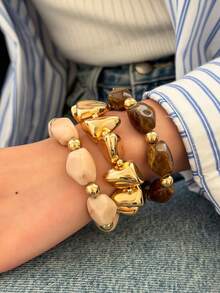 LADYCOCO Set 3 Gelang Manik Akrilik Warna Kopi Elegan Bergaya Vintage, Cocok untuk Pemakaian Sehari-hari Wanita dan Pasangan - MultiWarna - View 3