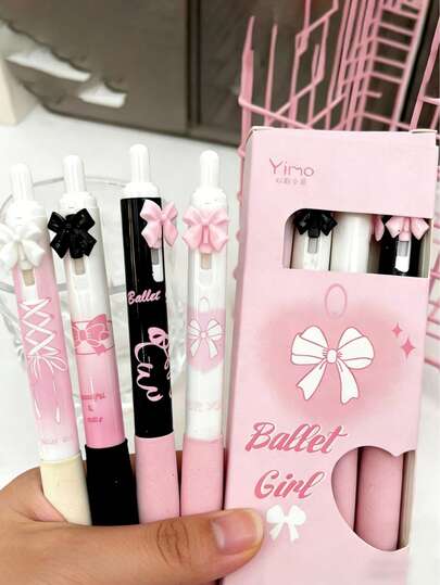 4支粉色蝴蝶结速干中性笔，0.5mm细笔尖，书写流畅，适用于办公室、教室等多种场合，成人居家办公、课堂教学书写皆宜，也适合考试、节日文具礼品、返校季、复活节等场合。