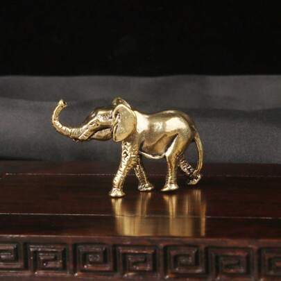 Vintage Style Elephant Statue, Exquisite Auspicious Desk Decor, Symbolizing Wealth And Good Fortune, Matte Gold-Colored Figurine, Home Decor, Holiday Gift - Collectible Brass Animal Sculpture, Indoor Accent For Home, Bedroom, Living Room - Charming Desktop Decorative Craft