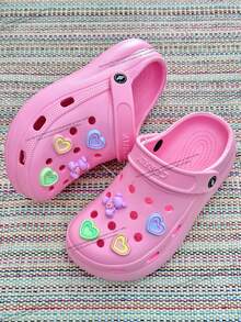 Children's Platform Crogs Shoes With Random Pendant - Lightweight And Comfortable, Odorless, 100% EVA - Pink - View 1