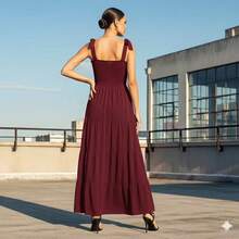 Long Strap Dress With Elastec 3 Marias Viscolina Plain 2600-1 - Màu Đỏ Sâu - Xem 2
