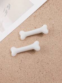 2pcs Bone Decor Hair Clip Cute Claw Clips Hair Claws Hair Barrettes, School Stuff, Hair Accessories - 白色 - 查看 4