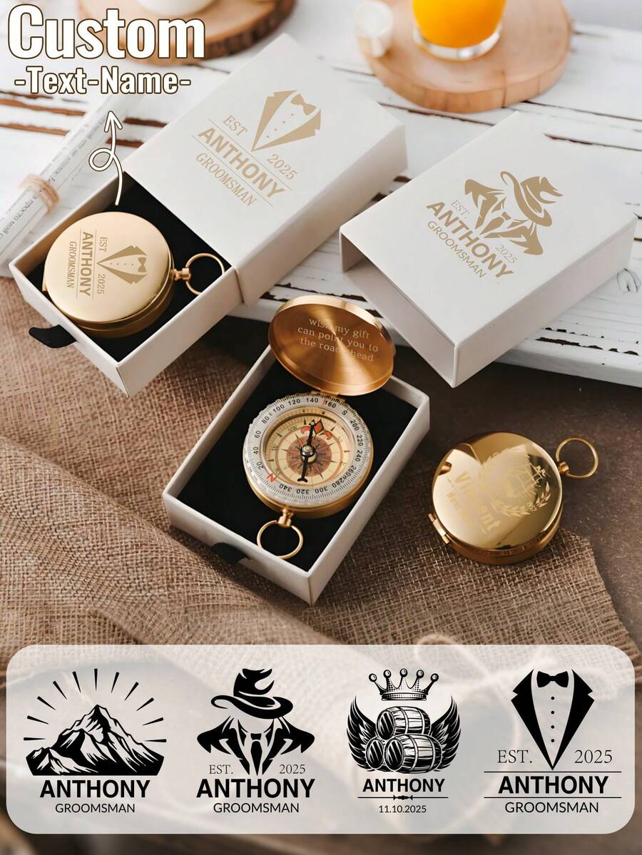個性化刻字指南針,獨特伴郎禮物,婚禮生日週年紀念禮物,導航指南針,送給老師同事的男女通用禮物 - 彩色 - 查看 1
