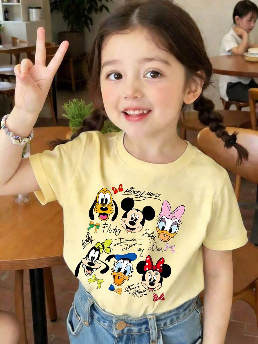 This T-Shirt, Featuring Signature Designs Of Mickey And His Friends, Is Perfect For Boys And Girls To Wear To Holiday Parties, Family Gatherings, Outdoor Activities, And Trips, And Makes A Great Gift For Children Visiting Disneyland. - Apricot - View 1