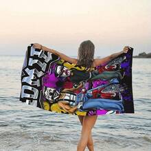 1pc Lil Homies 90s Retro Beach Towel - Quick-Dry, Soft & Absorbent Polyester Blend, Vibrant Cartoon Design With "EDMIE" Text, Perfect For Beach, Travel, Camping, Surfing & Diving Essentials, Beach - 彩色 - 查看 2