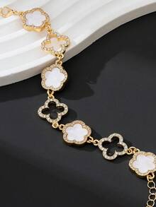 1pc Elegant Shimmering Luxurious Hollow Gold Four-Leaf Clover & Sweet Five-Leaf Clover Bracelet For Women - White - View 3