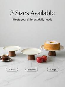 1pc High Stem Stainless Steel Serving Tray, Suitable For Dining Table, Restaurant, Kitchen, Party, Birthday - Wooden Stand, White Stainless Steel Tray - View 7