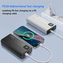 22.5W Fast Charging Portable Power Bank With Real-Time Battery Level Display, DP 20W Fast Charging, Ultra-Slim Design, Supports Type-C Bidirectional Charging, Portable External Battery Pack Compatible With IPhone 16/15/14/13/12/11 And Android Series. - 黑色 - 查看 4