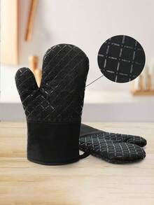 2pcs/Set Thick Silicone Oven Mitts And Pot Holders, Heat Resistant Cooking Baking Gloves, Non-Slip Insulated Pads - View 1