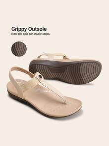 Women's Arch Support T-Strap Sandals Comfortable Orthotic Flat Sandals Thong Sandals For Casual Summer Walking - Màu be - Xem 11