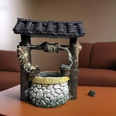 1pc Hand-Painted Retro Resin Mini Wishing Well Fountain - No Electricity Needed, Enchanting Garden & Desktop Decor, Suitable For Home, Office Or Holiday Occasions, Exquisite Craftsmanship