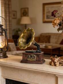 1pc Retro Gramophone Model Resin Decor, Home Decoration, Birthday/Graduation Gift, Suitable For Living Room, Dining Table, Desk, Bookshelf, Office, Also Suitable For Ramadan And Eid Al-Fitr Decoration - Retro - View 4