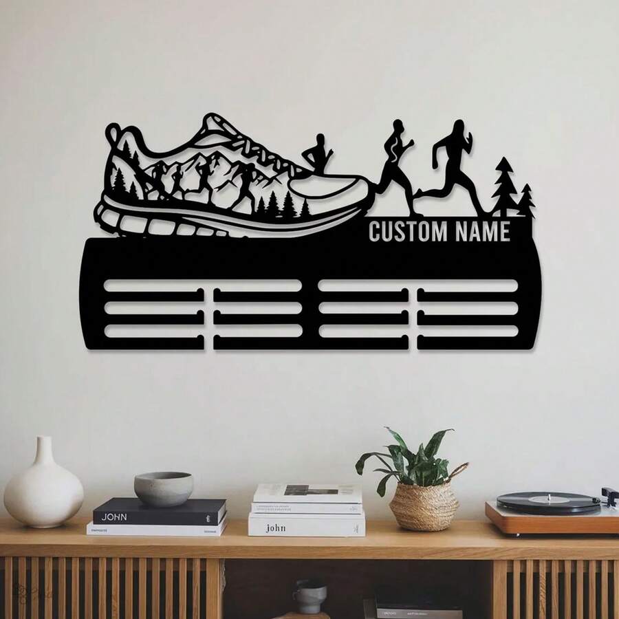 1pc Personalized Mountaineering & Running Medal Holder, Metal Medal Rack, 12-Tier For Medals & Ribbons Display, Sports Medal Rack, Multi-Layer Medal Stand, Athlete Gift, Customized Award Supplies - Black - View 1