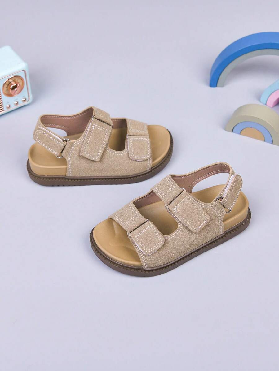 男女童运动凉鞋，休闲平底凉鞋，柔软轻便防滑鞋底 - 卡其色 - 查看 1