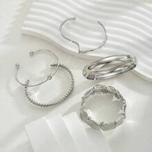 1/5pcs Set Luxury Retro Geometric Pattern Wide Metal Bangle Bracelet Set, Fashionable Versatile, Suitable For Daily Casual And Commute Wear, Elegant Jewelry Gift For Women, Festivals, Jewelry, Summer, Bracelet, Women Beach Accessories - Multi-piece Set - View 10