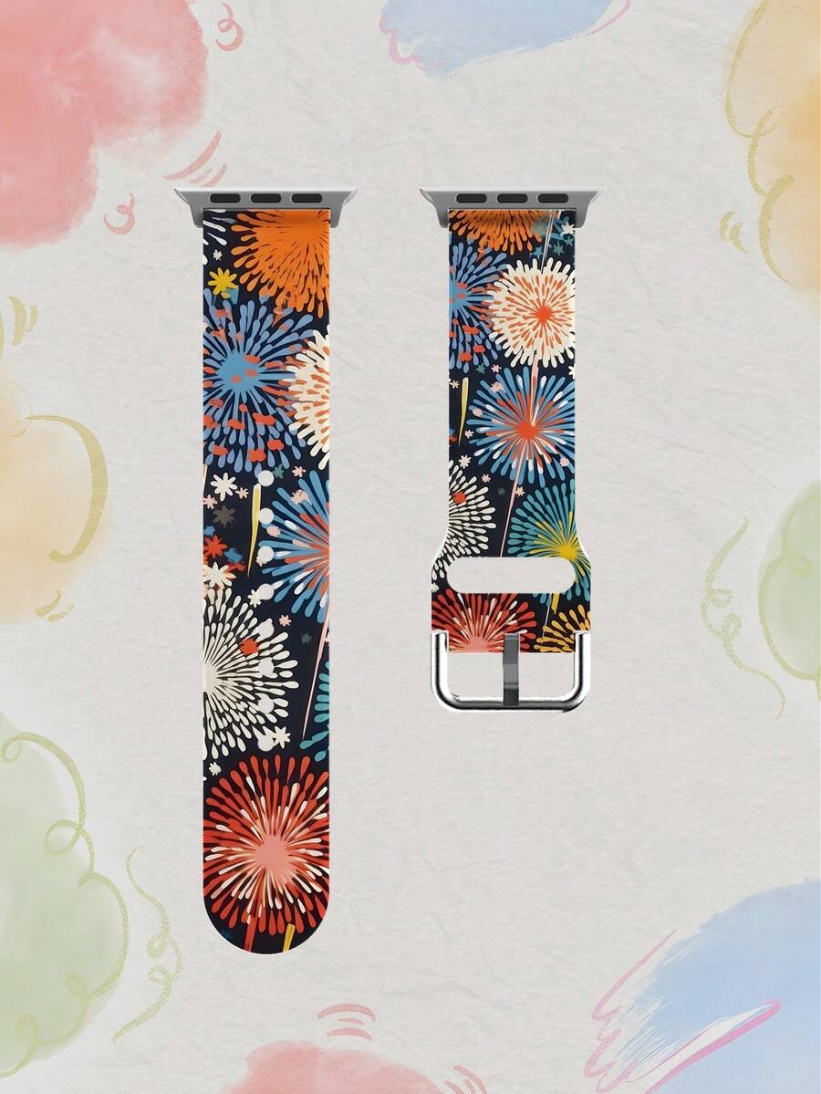 1 pièce Bracelet de montre de remplacement en silicone souple, élastique et respirant, avec motif coloré de feux d'artifice, compatible avec les montres connectées , Honor, de 38 mm à 49 mm. Bracelet de montre à la mode et décontracté, convenant aux hommes et aux femmes, compatible avec Apple Watch Ultra SE/11/10/9/8/7/6/5/4/3/2/1 - Multicolore - Voir 1