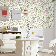 1卷粉色郁金香图案自粘壁纸，多色壁纸，可移除乙烯基墙贴，适用于客厅、卧室、厨房墙面装饰。直接粘贴，可移除壁纸，尺寸45厘米*500/300/100厘米 - 粉紅色 - 查看 16