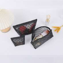 3pcs/Set Large Capacity Fashion Minimalist Transparent Hollow Out Mesh Cosmetic Bag - Black - View 6