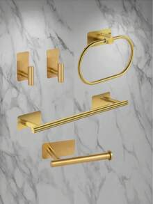 4/5/6件套不锈钢浴室毛巾环、毛巾杆、卫生纸架、挂钩套装，浴室收纳整理架，酒店专用 - 方底免釘 - 查看 12