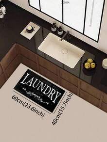 1 件硅胶厨房地垫，黑色大理石纹理背景，饰有白色竖排艺术“LAUNDRY”字样和优雅的白色卷轴图案，适用于厨房、浴室、玄关、洗衣房、卧室、客厅等场所的装饰。 - 彩色 - 查看 16