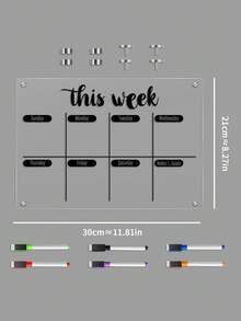 1pc Acrylic Weekly Planner Magnetic Whiteboard (6 Magnetic Whiteboard Pens Included), Reusable Weekly Meal Planner, Office Memo Board - Multicolor - View 3