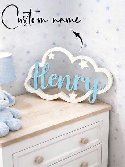 1 pieza Placa de madera personalizada con el nombre del bebé - Decoración de pared para la habitación del bebé con tema de nube - Decoración personalizada para la habitación del bebé - Regalo único para recién nacidos. Esta placa de madera personalizada con nube y nombre puede crear una atmósfera suave y soñadora para la habitación de tu bebé. Esta decoración de pared significativa y cuidadosa hace que la habitación de tu bebé sea talla grande única.