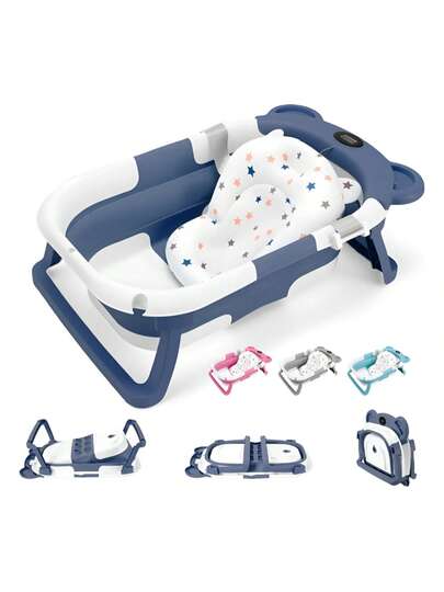 Bañera Tina Baño Bebe Plegable Portátil Con Cojín Termómetro