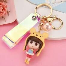 Wholesale Cute Hat Cartoon Resin Doll Leather Rope Keychain Mobile Phone Case Decoration Bag Pendant Car Keychain - Đỏ - Xem 10