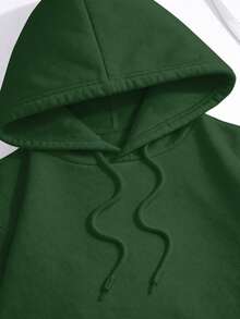 Streetwear Kangaroo Hoodie With Various Prints - 墨綠色 - 查看 3
