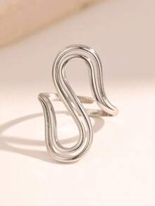 Bague ouverte minimaliste à double rangée de lignes géométriques (1 pièce), à la mode et polyvalente, idéale pour le quotidien, les soirées et les rendez-vous. - Anneau ouvert - Voir 4