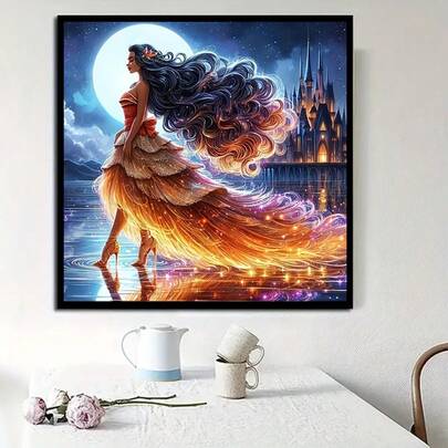 1件套5D钻石画套装，DIY无框钻石画套装，适合初学者，全圆钻艺术品，家居墙面装饰，节日和生日礼物，精美艺术品，减压工艺和缝纫钻石画套装