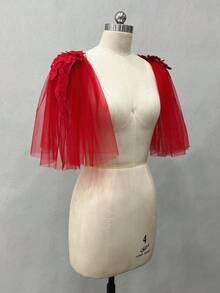 1 Pair 30cm Red Winged Pearl Mesh Puff Epaulette, Dark Bride Accessory - Multicolor - View 17