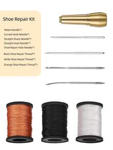 Shoe Repair Kit, Leather Sewing, Old Book Binding Tools Set, Includes 1 Copper Handle + 4 Replaceable Needles + 3 Rolls Of High Tensile Strength Thread, Easily Repair Shoe Sole Peeling, Ungluing, Broken Parts, DIY Shoe Repair Tools, Quickly Complete Leather Stitching, Multi-Page Paper Binding - Shoe Repair Awl Set - View 3
