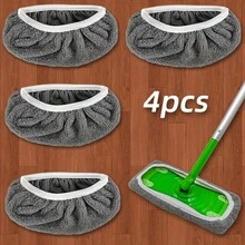 4pcs Reusable Mop Pads: Washable, Durable, Highly Absorbent, Suitable For Dry And Wet Cleaning, Gray Polyester Fiber With White Edging Round Design, Fits Most Flat Mops, No Mop Head Included, Efficient Floor Cleaning Tool | Fine Surface Finish | High Absorbency Material - A - View 9