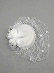 1pc 20s/50s Women's Mini Hat With Veil, Tea Party Headpiece Suitable For Girls And Ladies - White - View 2