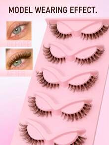 Rikuaild 5 Pairs Reusable Brown Curling Cat Eye Eyelash, Clear Band Natural Invisibility Lightweight Fox Eye Lashes, Brown False Eyelashes Faux Mink Lashes Fluffy Strip False Lashes Natural Look Eyelashes Lash Extension Wedding Travel DatIing Makeup - 眼尾拉長款 - 查看 4