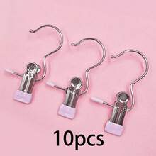 10 High-Quality Stainless Steel Clothes Clips, Adjustable Metal Pants Hanger With Clip, Portable Hanging Clothes Clip, Decorative Clothing, Decorative Holiday Pants Skirt Hanger With Anti Slip Clip, Suitable For Wardrobe Storage Pants And Skirt Hanger, Spring Style, Extremely Simple Style (Random Color) - 查看 11